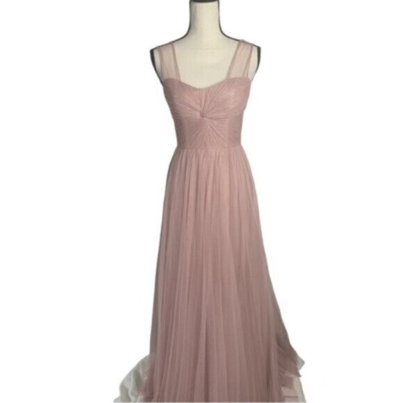Reverly Blush Tulle Illusion Neckline Evening Gown - Picture 5 of 13